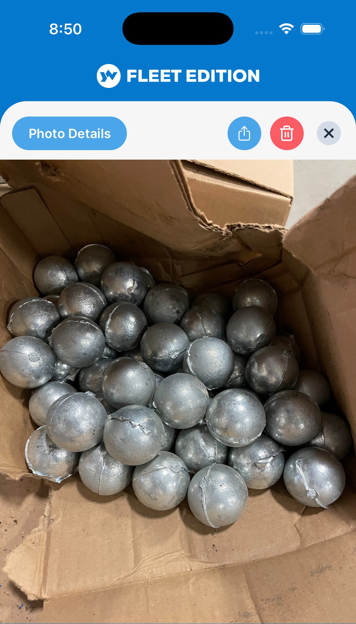 YACHTWAVE yacht management software: a photograph attached to an inventory item in the mobile app, showing the actual box of spare zinc ball anodes as it sits in the locker