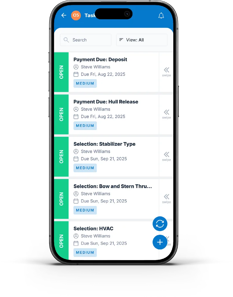Shared task list with payment and selection items on a phone